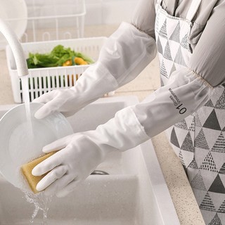 Găng tay cao su lót nỉ găng tay rửa bát siêu dai dài tay có cổ chun