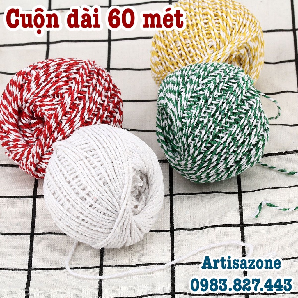 Dây sợi cotton 2 màu trang trí đồ handmade  - 01 cuộn