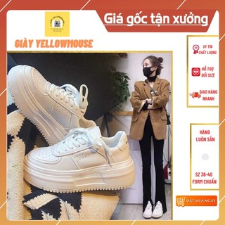 Giày thể thao nữ BE tăng chiều cao độn đế 5 cm chất da màu trắng