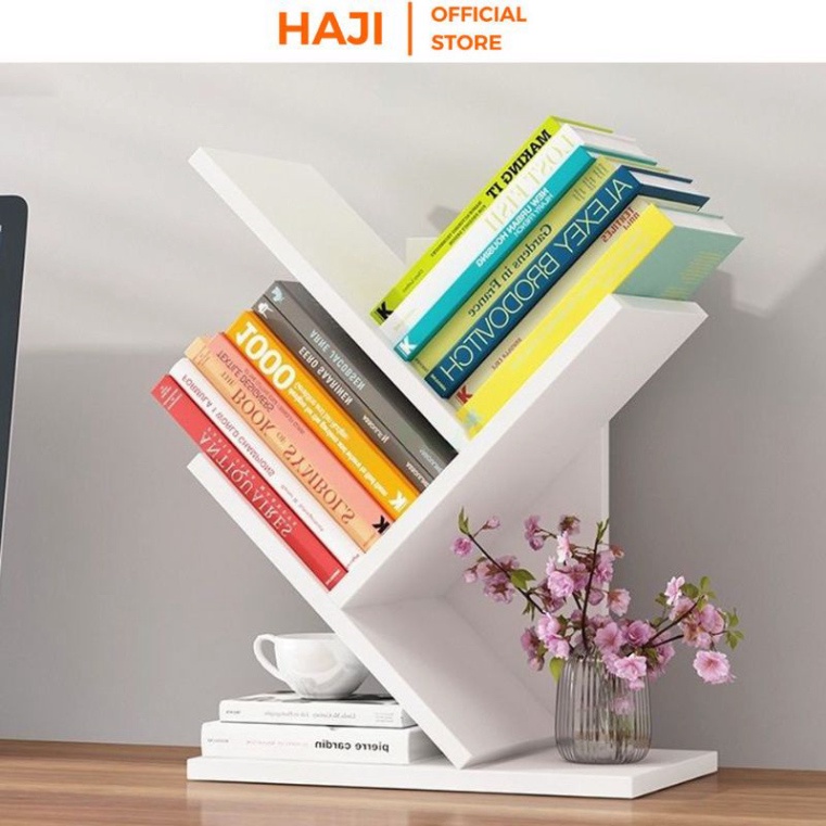 Kệ sách gỗ mini để bàn hình cây tiện lợi, Kệ gỗ trang trí phong cách Vintage hiện đại xinh xắn thương hiệu HAJI A113 HN