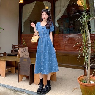 Đầm maxi jean họa tiết chữ thập big size lớn 65-90kg