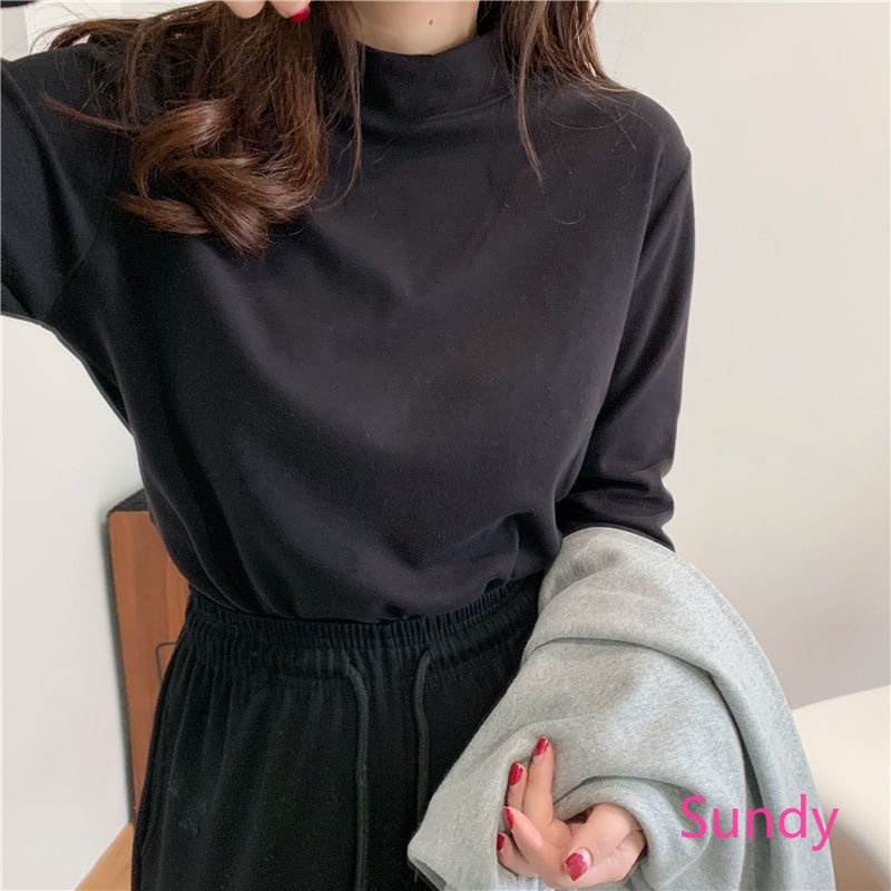 Áo Thun Tay Dài Chất Vải Dày Thời Trang Thu Đông Phong Cách Hàn Quốc Cho Nữ