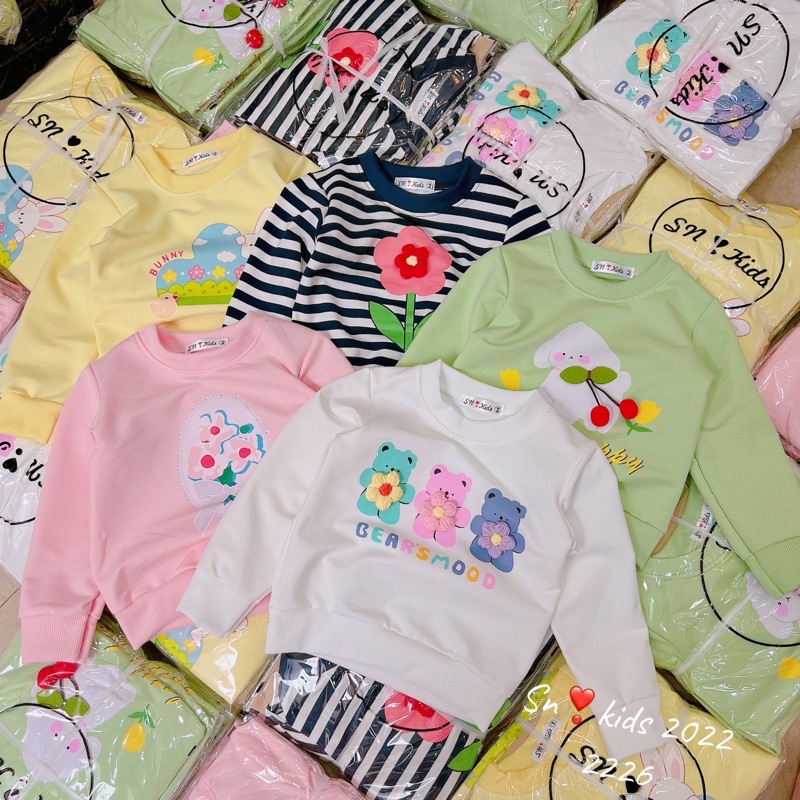 HOT TREND - Áo thun cotton dài tay bé gái baby doll size nhí từ 8 đến 22kg