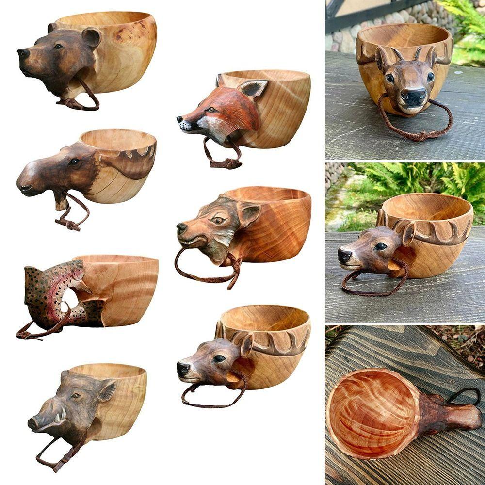 Cốc Uống Cà Phê Bằng Gỗ Chạm Khắc Hình Động Vật Dùng Trang Trí
