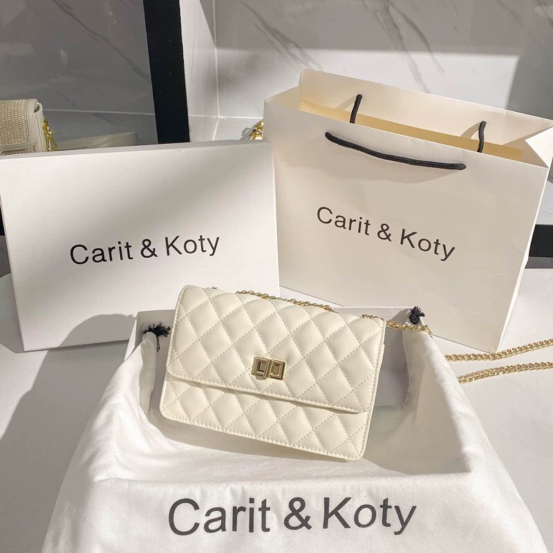 Túi Xách Nữ Carit & Koty Dáng Gập May Caro Da PU Cao Cấp - Hàng QC