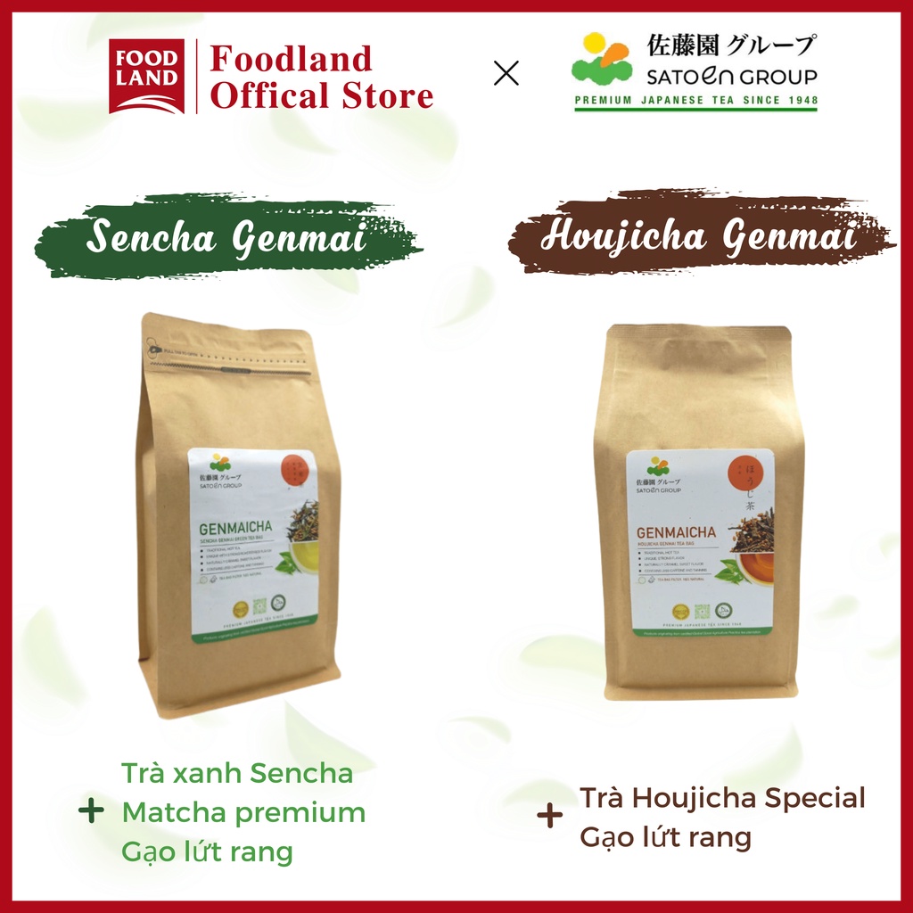 Trà Genmaicha Satoen - Trà Túi lọc Genmaicha 250g, Bột Houjicha Genmaicha 500g - Trà xanh gạo lứt - Foodland