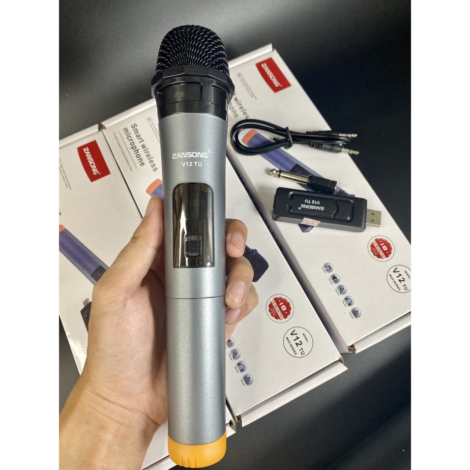 Micro không dây V12 cao cấp hát Karaoke cực hay - Dùng cho âm ly, loa bluetooth, loa kẹo kéo,bảo hành 6 tháng