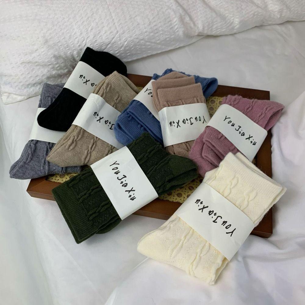 Đôi Vớ Len Dày Giữ Ấm Thoải Mái Màu Sắc Đơn Giản Dành Cho Nữ