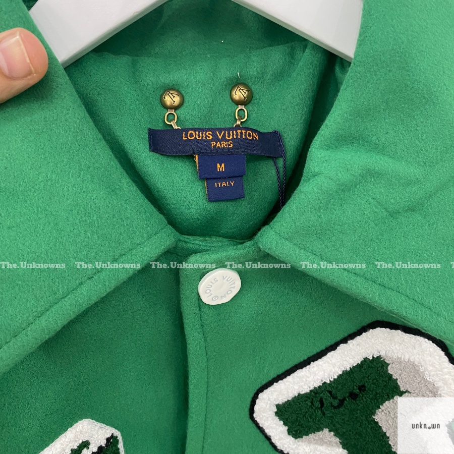👑 [High Quality]👑-Áo Khoác Luonvuituoi Varsity Leather Jacket Green,Áo Bomber cao cấp full túi tag