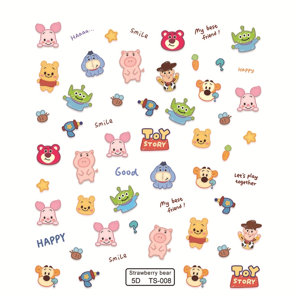 Miếng Dán Trang Trí Móng Tay 3D Hình Động Vật Hoạt Hình Xinh Xắn