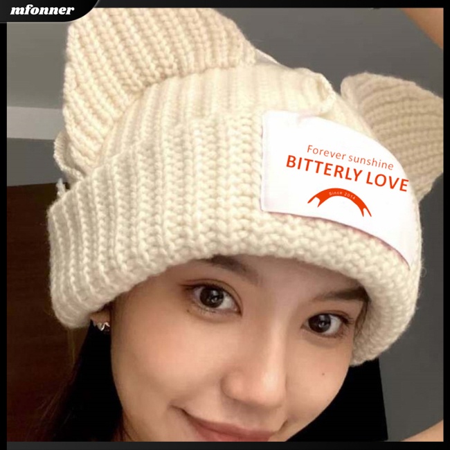 Mũ Len Beanie Đính Tai Mèo Dễ Thương Cho Nam Và Nữ