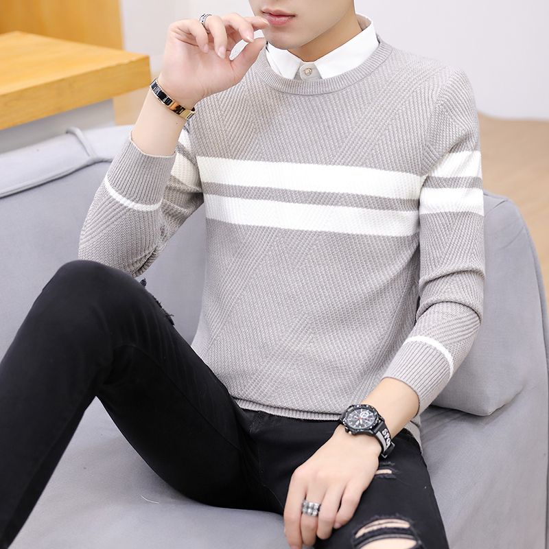 # Áo Len Nam# Áo Sweater Cotton Giả Hai Lớp Màu Sắc Đơn Giản Cho Nam