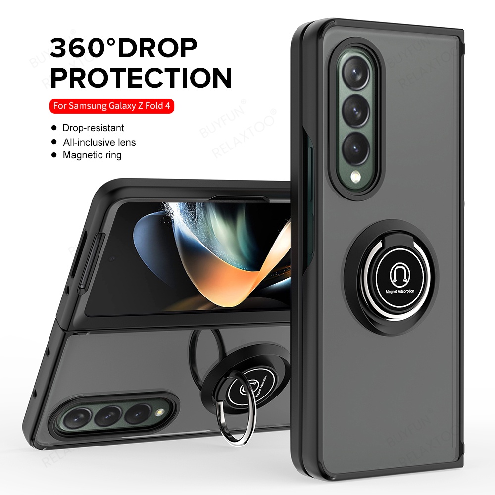 Matte Hard PC Shockproof Armor Coque For Samsung Galaxy Z Fold4 3 Case Magnet Holder Ring Protect Fundas Sumsung Fold 4 ZFold4 5G
