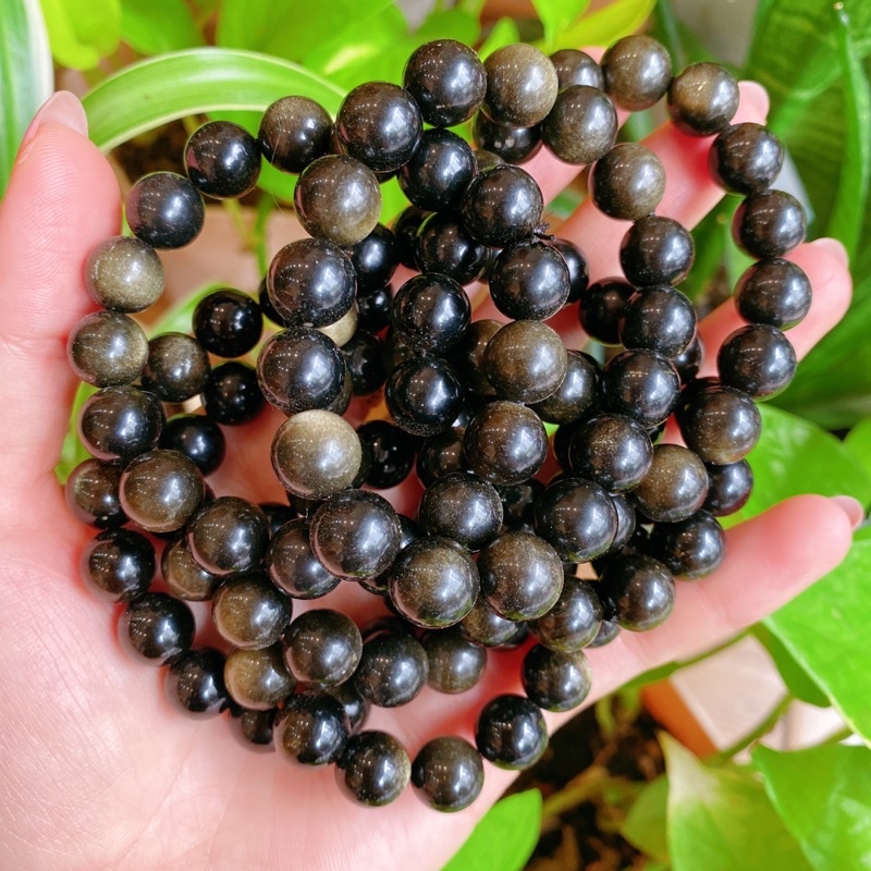 Vòng tay đá Năng Lượng Bảo vệ, đá Gold Sheen Obsidian, Đá Healing ánh vàng