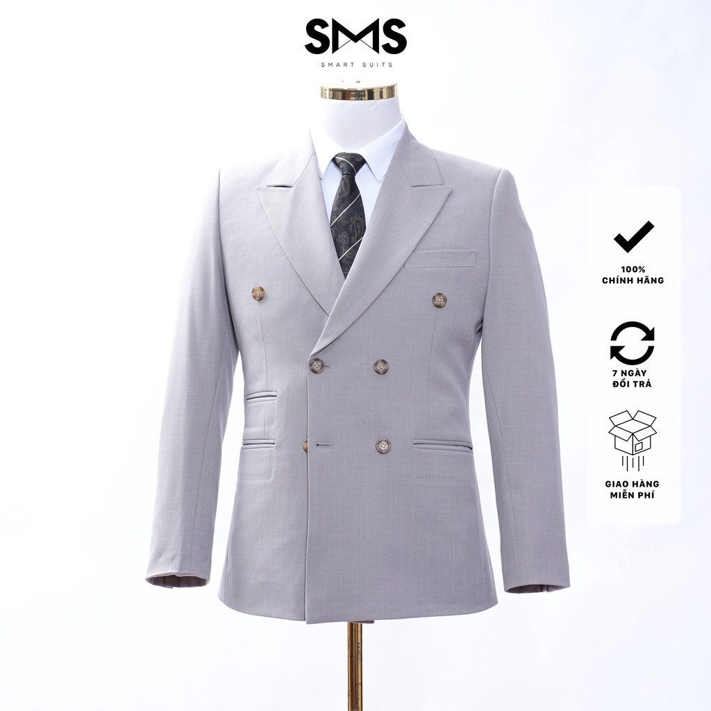 Bộ vest nam ghi sáng, 6 khuy 3 túi, form ôm Smart Suits