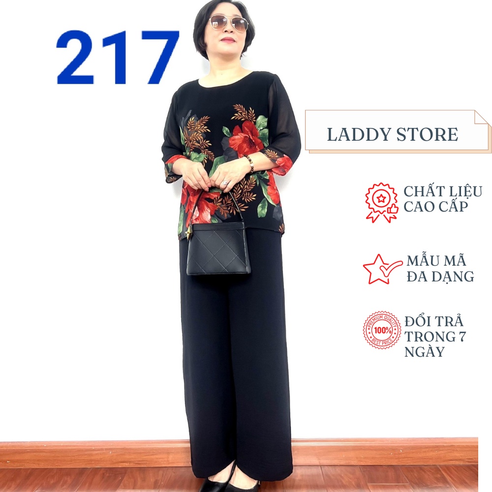 Bộ Phối Áo Voan ( 2 lớp ) Quần Đũi Lụa Cao Cấp Dành Cho Phụ Nữ Trung Niên 2022 - Laddy Store