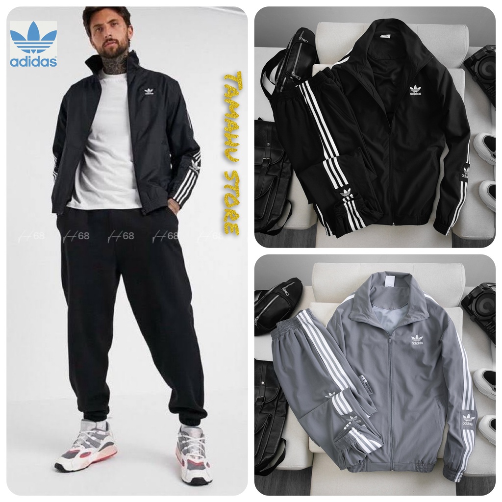 Bộ quần áo gió thu đông adidas nam 2 lớp, ba sọc dệt