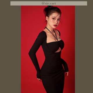 Váy Đi Tiệc Thun Body Dáng Dài Cổ Yếm Khoét Ngực