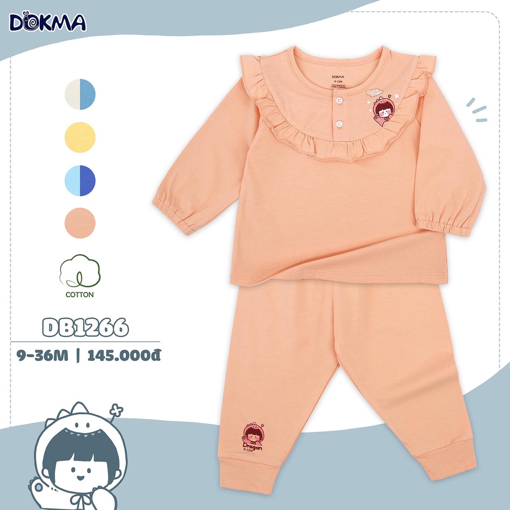 (6->36 tháng) Bộ dài tay bé trai bé gái Dokma - Chất cotton hữu cơ mềm mát, thoáng khí, co giãn tốt (DB1266)
