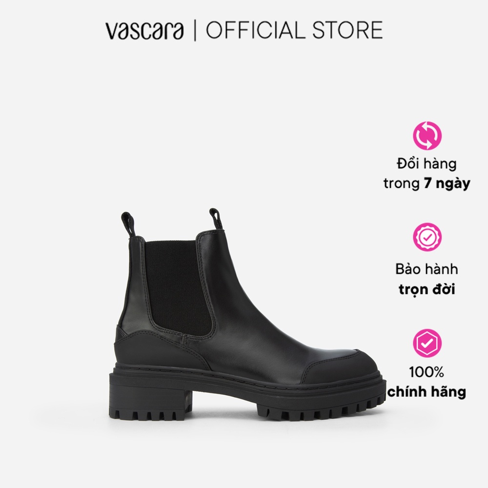 Vascara Chelsea Boots Viền Chỉ Nổi Lug-Sole BOT 0908 Màu Đen