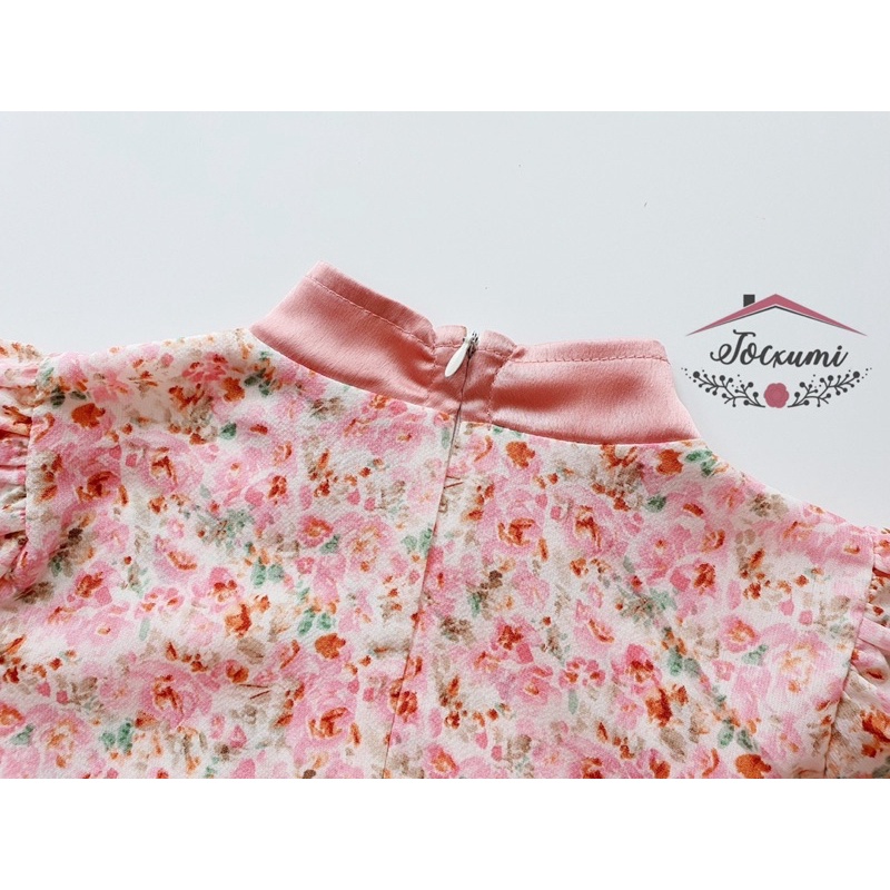 Set áo dài cách tan hoa nhí hồng cao cấp - Tocxumi