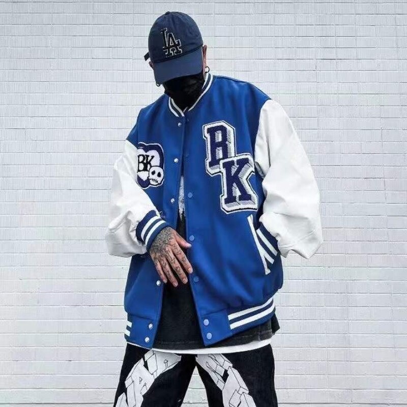 Áo Khoác Bóng Chày Dáng Rộng Thêu Hình Đầu Lâu Kiểu Đường Phố Thời Trang Mùa Thu Cho Nam varsity jacket áo varsity jacket áo khoác varsity jacket varsity jacket nam varsity jacket 2hand áo varsity jacket nam varsity jacket bomber