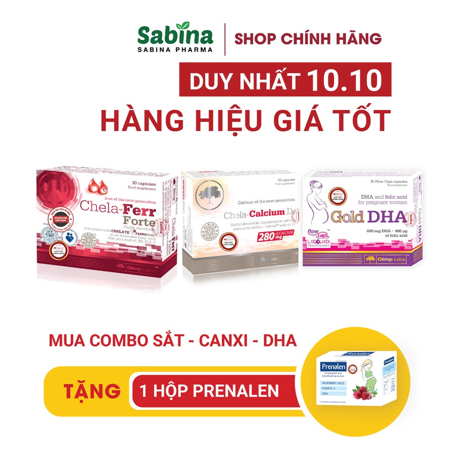 COMBO 3 hộp Sắt Chela-Ferr Forte 14,4g + Gold DHA 25,35g+ Canxi Chela-Calcium D3 36,6g (Olimp labs)