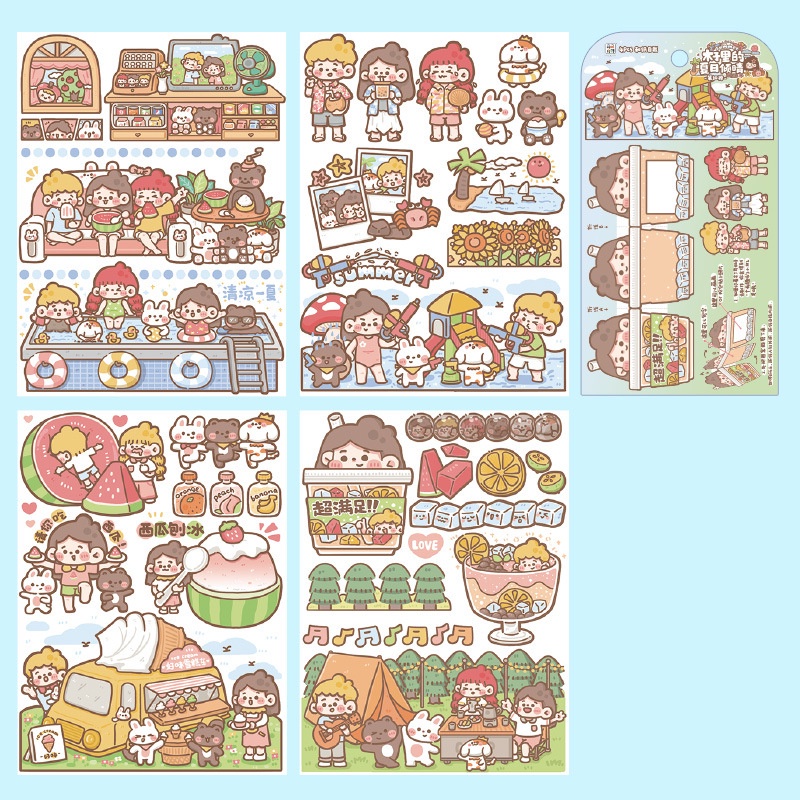 Vẽ tay hoạt hình cô gái dễ thương hàng ngày Sticker một bộ bốn tấm diy