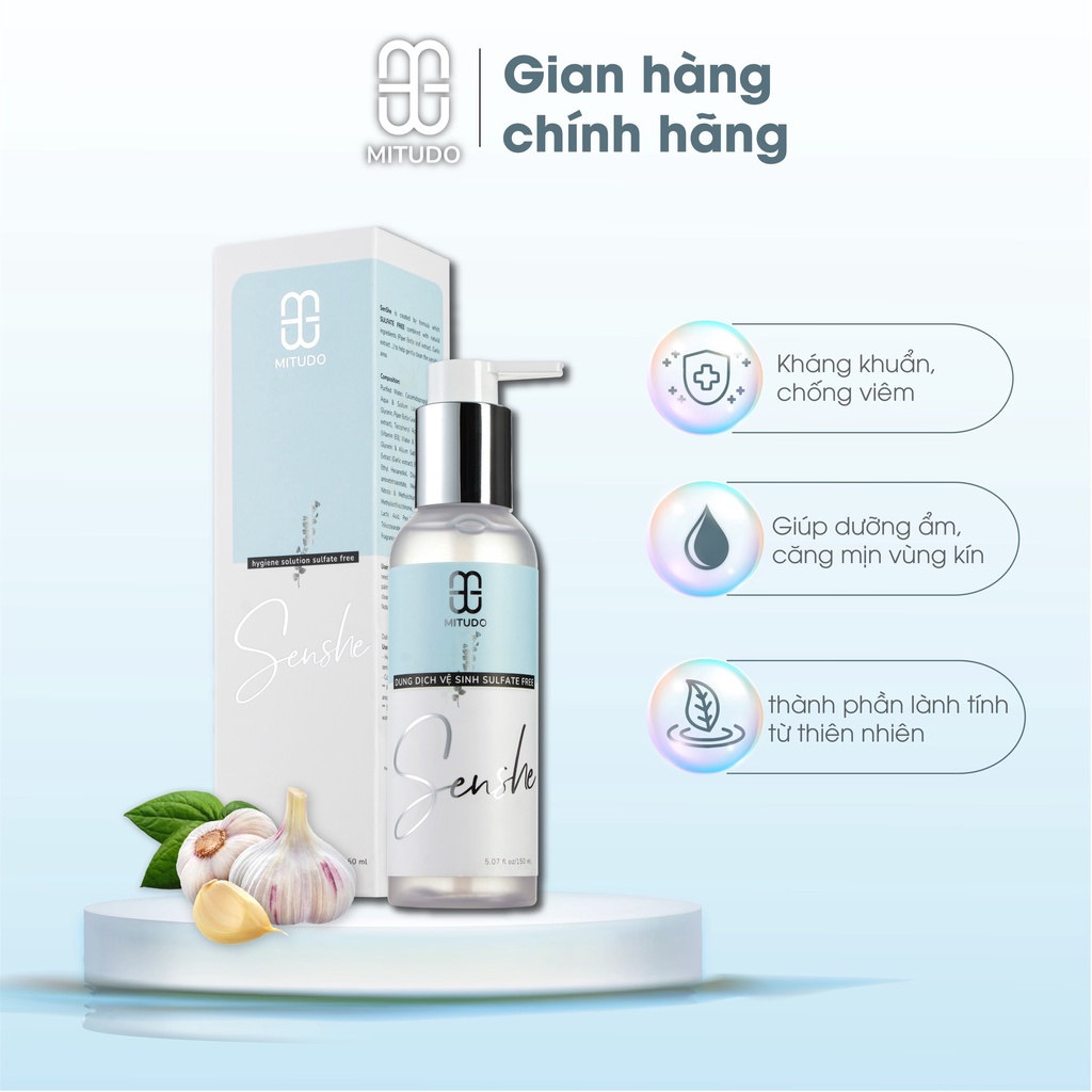 Dung dịch vệ sinh phụ nữ MITUDO Senshe 150ML từ Tỏi và Trầu Không, không chứa Sulfate