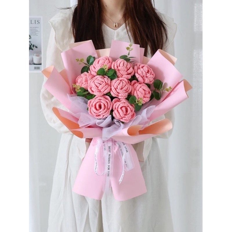 Hoa hồng len handmade dùng trang trí, làm quà tặng 8/3, 20/10, các ngày lễ