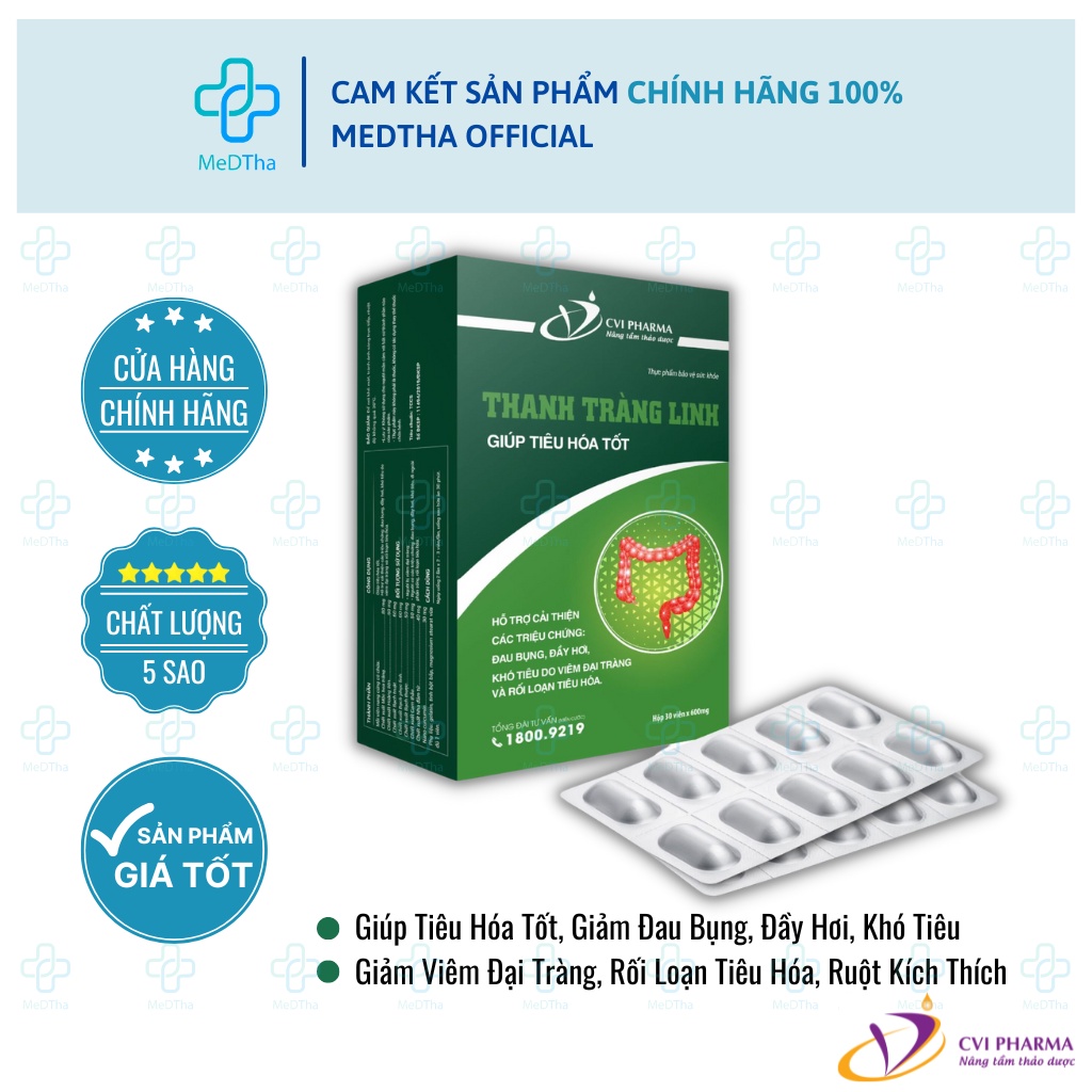 Thanh Tràng Linh - Giúp tiêu hóa tốt, cải thiện đau bụng, đầy hơi, khó tiêu, rối loạn tiêu hóa (Hộp 30 viên) Dược CVI