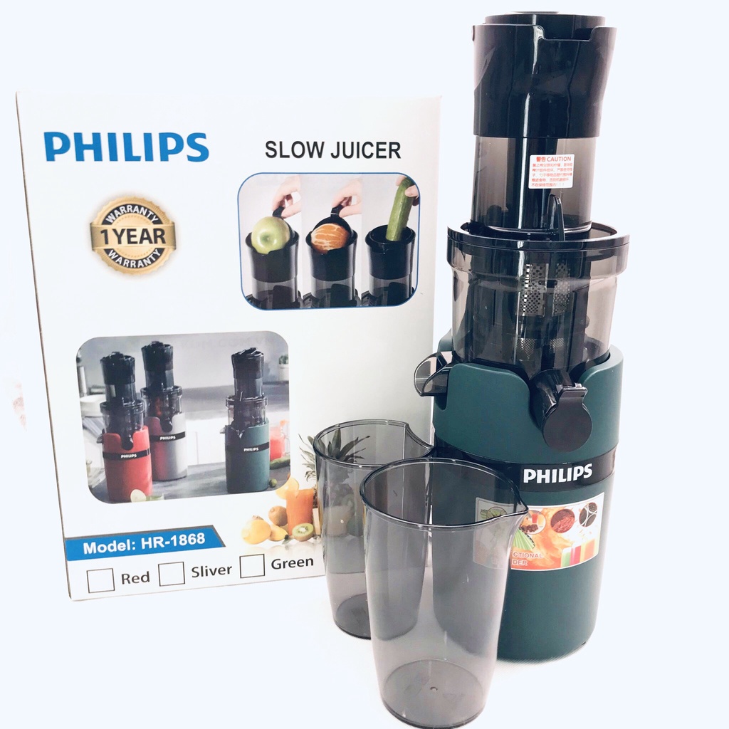 Máy ép chậm hoa quả PHILIPS HR-1868 , Máy ép chậm trái cây cổ bình to - Bảo hành 12 tháng