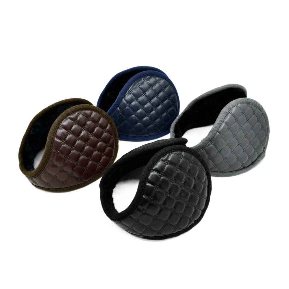 Anemone Chụp Tai Giữ Ấm Bằng Da PU Màu Trơn Chống Gió Dành Cho Nam Nữ