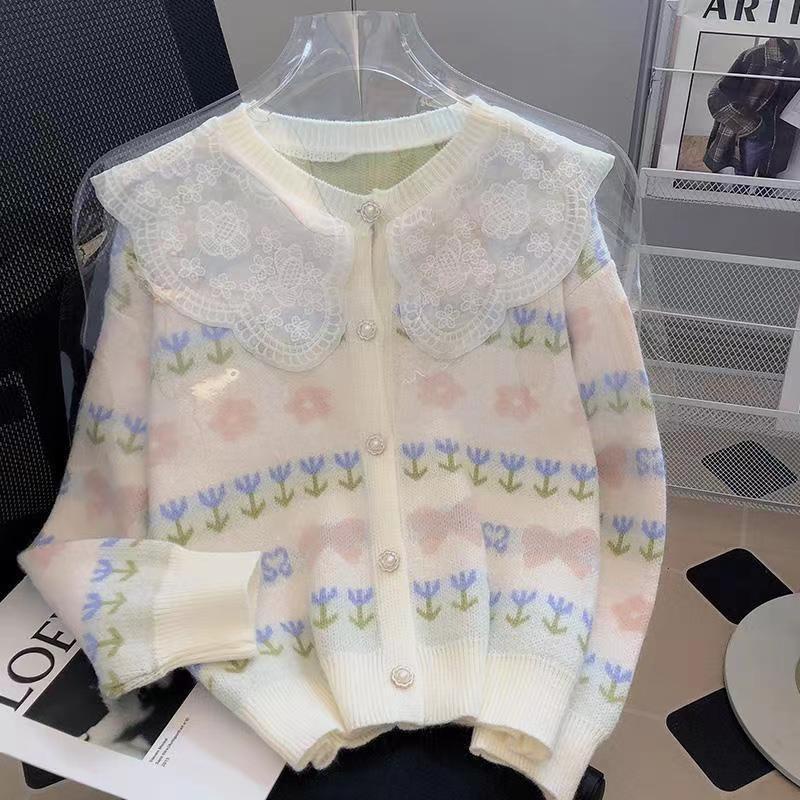 🌻 áo croptop tay dài  cardigan Áo Khoác Cardigan Dệt Kim Cổ Búp Bê Phong Cách Thời Trang Xuân Thu 2022 Mới