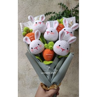 (Ảnh Thật) Bó hoa len hướng dương/hoa hồng/đầu thú/Thỏ mặt trờ - Handmade