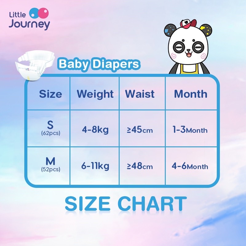 Bỉm dán/quần Little Journey Combo 2 bịch S124/M104/L88/XL80/XXL76/XXXL72