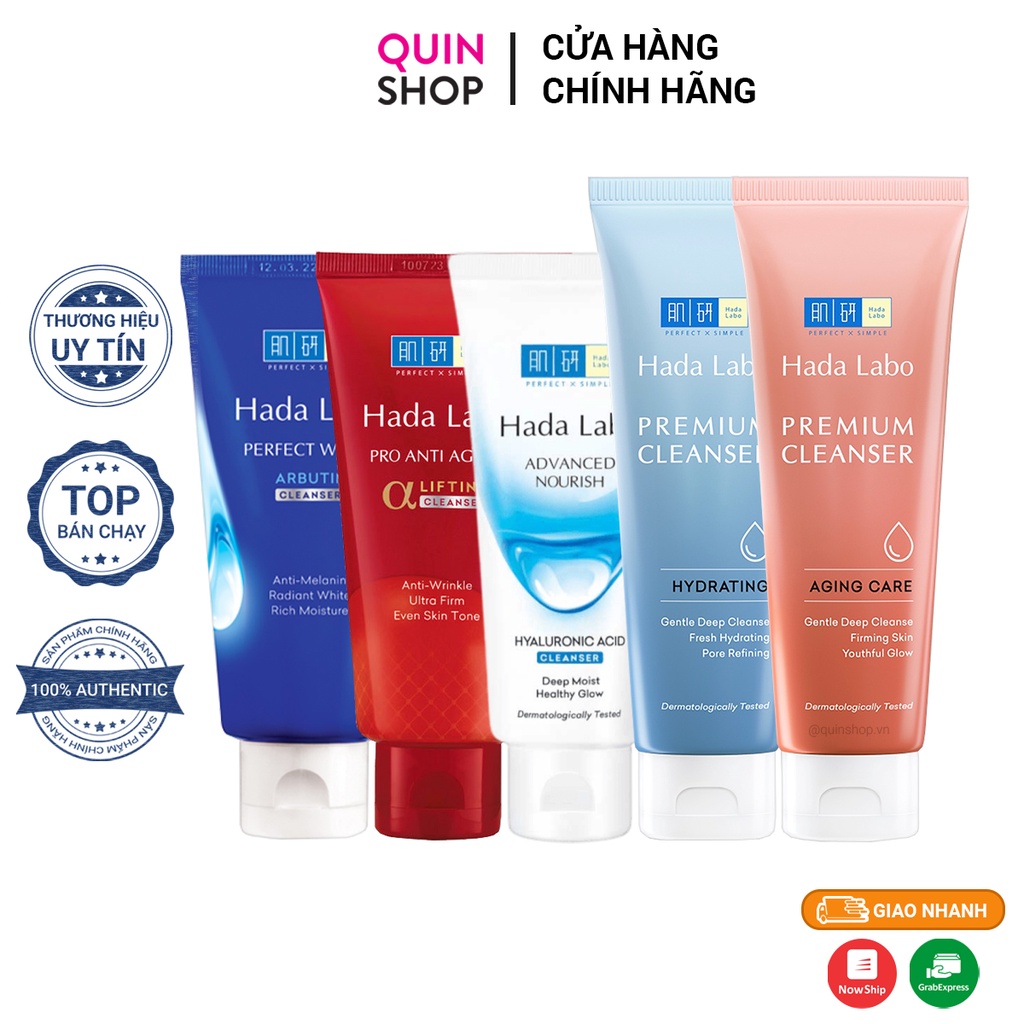 Sữa Rửa Mặt Cho Mọi Loại Da Hada Labo Advanced Nourish Hyaluron, Perfect White Arbutin, Pro Anti Aging Cleanser