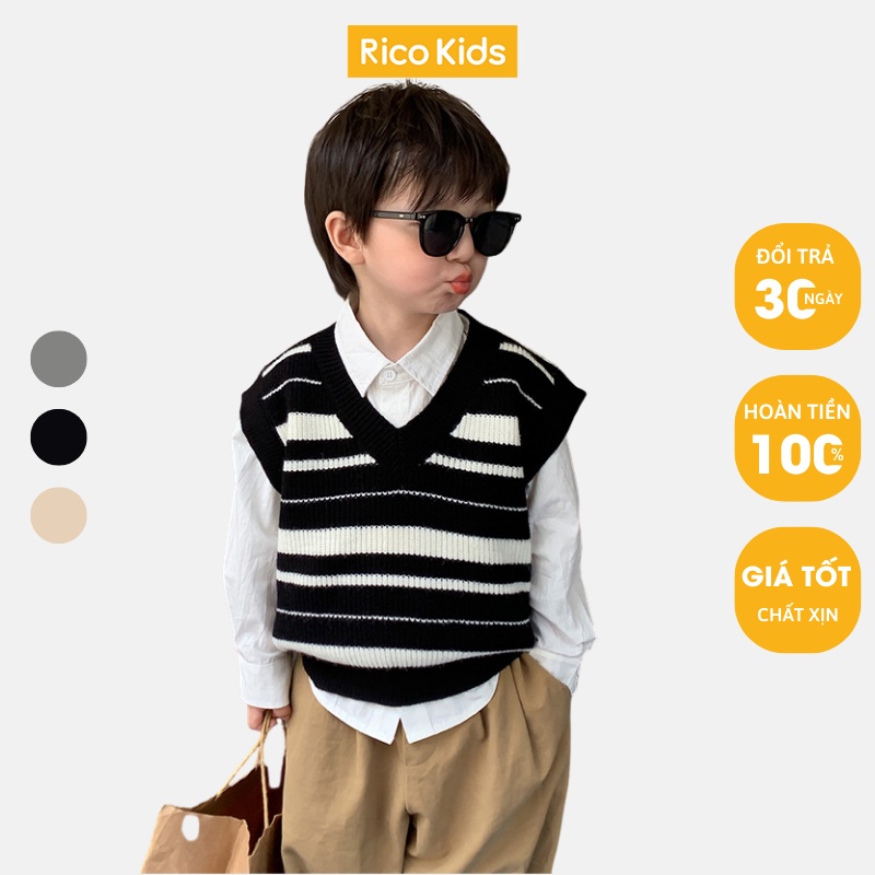 Áo gile len cổ tim cho bé trai, bé gái từ 8-30kg len đan ấm áp phong cách hiện đại chính hãng Ambb kids mã X098