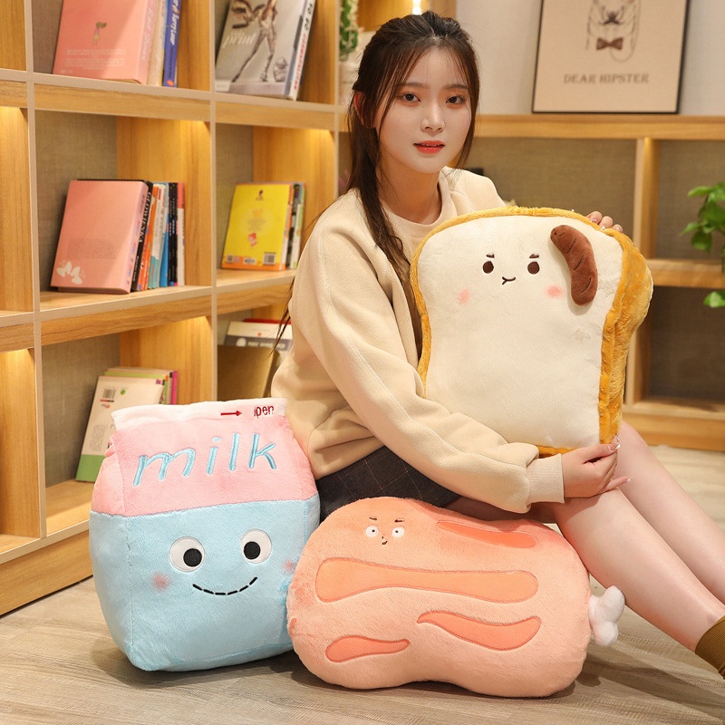 Gối Nhồi Bông Mềm Mại Hình Cơm Bánh Mì Dễ Thương Cho Bé