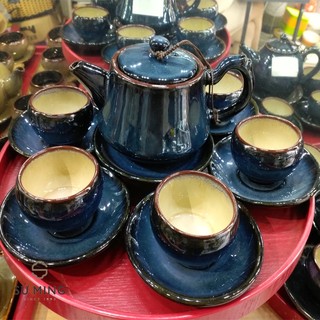 Bộ ấm chén uống trà, men hỏa biến, gốm sứ bát tràng, giao hàng nhanh