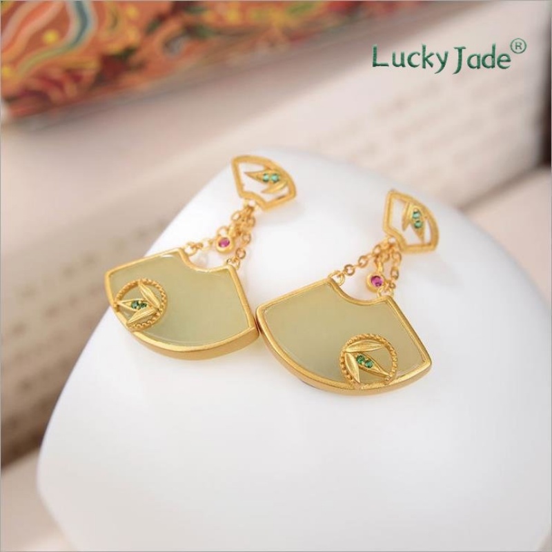 Bông Tai Mạ Vàng 925 Đính Đá Ngọc Bích Trắng 18K Sang Trọng