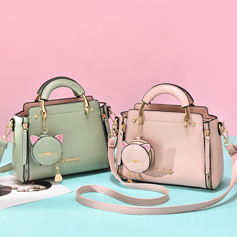 Mischa Túi Đeo Chéo Da PU Màu Trơn Hình Mèo Dễ Thương