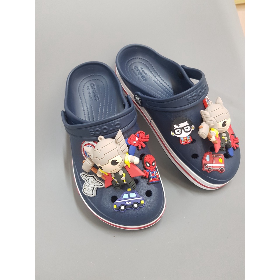 (Tặng 12 sticker) Dép Sục Crocs Baya Màu Xanh Than+ Sticker Víp Cho Bé Trai.Sản Phẩm Cao Cấp, Nhựa Không Mùi .