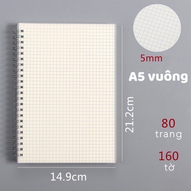 Sổ tay A5 kẻ ô vuông, sổ còng 160 trang bìa trong