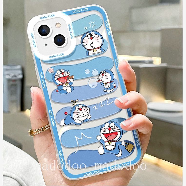 OPPO A76 A96 A54 A15 A16 A15S A53 A33 A52 A72 A92 A31 A77S A57 2022 A77 A55 A74 A95 A94 A93 A16S A16K A16E A1K A3S A9 A5 2020 A7 A5S A12 A11K Reno 8Z 7Z 4F 5F 8 5 4G 5G F11 F9 Reno6 Cute Cartoon Doraemon Label Clear Soft Phone Case Full Back Cover STD 32