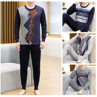 Bộ quần áo cotton giữ ấm mùa thu đông phong cách mới cho đàn ông trung niên