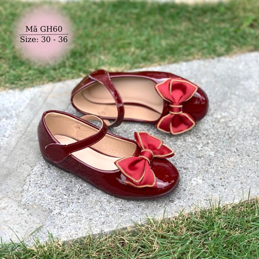 Giày búp bê đỏ gắn nơ duyên dáng và dễ thương cho bé gái 5 đến 12 tuổi phong cách Hàn Quốc GH60