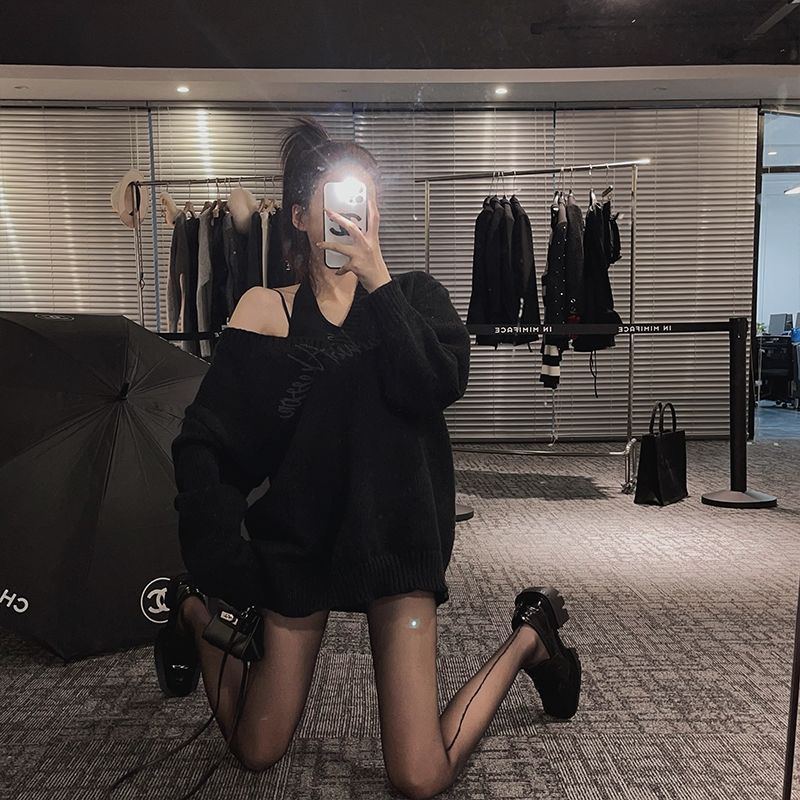 Jiashucheng Áo Sweater Hai Dây Dáng Rộng Dài Ngang Bắp Chân Màu Xám Phong Cách Thu Đông Mới Cho Nữ