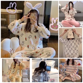 Bộ ngủ lông cute giữ nhiệt cực ấm, Bộ ngủ mùa đông đáng yêu chất lông mềm nhẹ