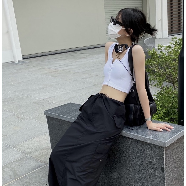 CHÂN VÁY DÙ DÀI Y2K NYLON CARGO SKIRT CESAR